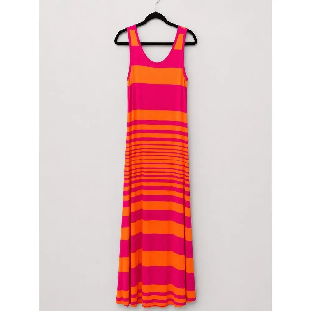 Calvin Klein Colorblock Stripe Maxi Dress Pink Orange Sleeveless Size 12